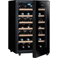 CLIMADIFF Weinkühlschrank CC28, Glastür, 28 Flaschen Wein, Flaschenkühlschrank Kühlschrank, für 28 Standardflaschen á 0,75l,Design Weinkühler, Getränkekühlschrank 35x46x48cm Weinschrank Wein schwarz