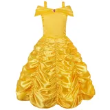 JerrisApparel Mädchen Belle Kostüm Prinzessin Kleid Drop Shoulder Cosplay Kostüm (Gelb, 7-8 Jahren(Etikett 150)) - 7-8 Jahre