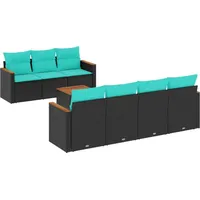 vidaXL Gartensofa-Set mit Kissen, schwarzes Polyrattan