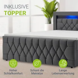 Juskys Boxspringbett Leona Samt 180x200 cm Grau
