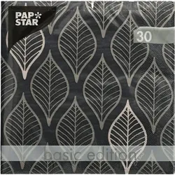 Papstar Servietten, dunkelgrau, 3-lagig, 1/4-Falz, 33 x 33 cm, "Leafy" 12 x 30 Stück