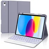 IVEOPPE Tastatur für iPad 10. Generation, Hülle mit Tastatur für iPad 10 10.9" 2022, Bluetooth Magnetisch 7-Farbige Beleuchtung QWERTZ Touchpad Hülle Tastatur für iPad 10 Generation 10,9 Zoll, Viola