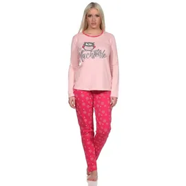 normann Langer Pyjama Schlafanzug Eulen-Motiv Rosa 40-42