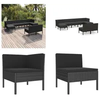 vidaXL 9 tlg. Garten Lounge Set mit Auflagen Poly Rattan Schwarz - Garten-Sofagarnitur - Garten-Sofagarnituren - Gartensofa-Set - Gartensofa-Sets - Schwarz