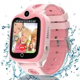 Ruopoem Smartwatch Kinder, 4G Kinder Smartwatch mit GPS mit SIM Videoanruf, GPS Uhr Kinder Anrufen Handy SOS Wasserdicht Voice Chat Spiel Schulmodus Kamera Wecker, Geschenke für Mädchen Jungen