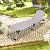 Alu Sonnenliege mit Sonnendach faltbar taupe 3-stufig 187x60x30cm Dreibeinliege