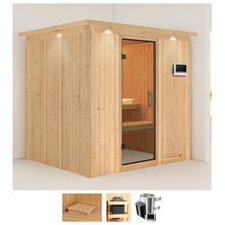 Karibu Sauna Dima, BxTxH: 210 x 184 x 202 cm, 68 mm, (Set) 3,6-kW-Plug & Play Ofen mit externer Steuerung beige