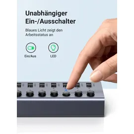 UGREEN USB-C auf 7-Port USB-A 3.0 Hub DC 12v Grau