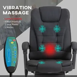 Vinsetto Bürostuhl mit Massagefunktion, Ergonomisch Schreibtischstuhl mit Wärmefunktion, Höhenverstellbar Computerstuhl mit Fernbedienung, Schwarz