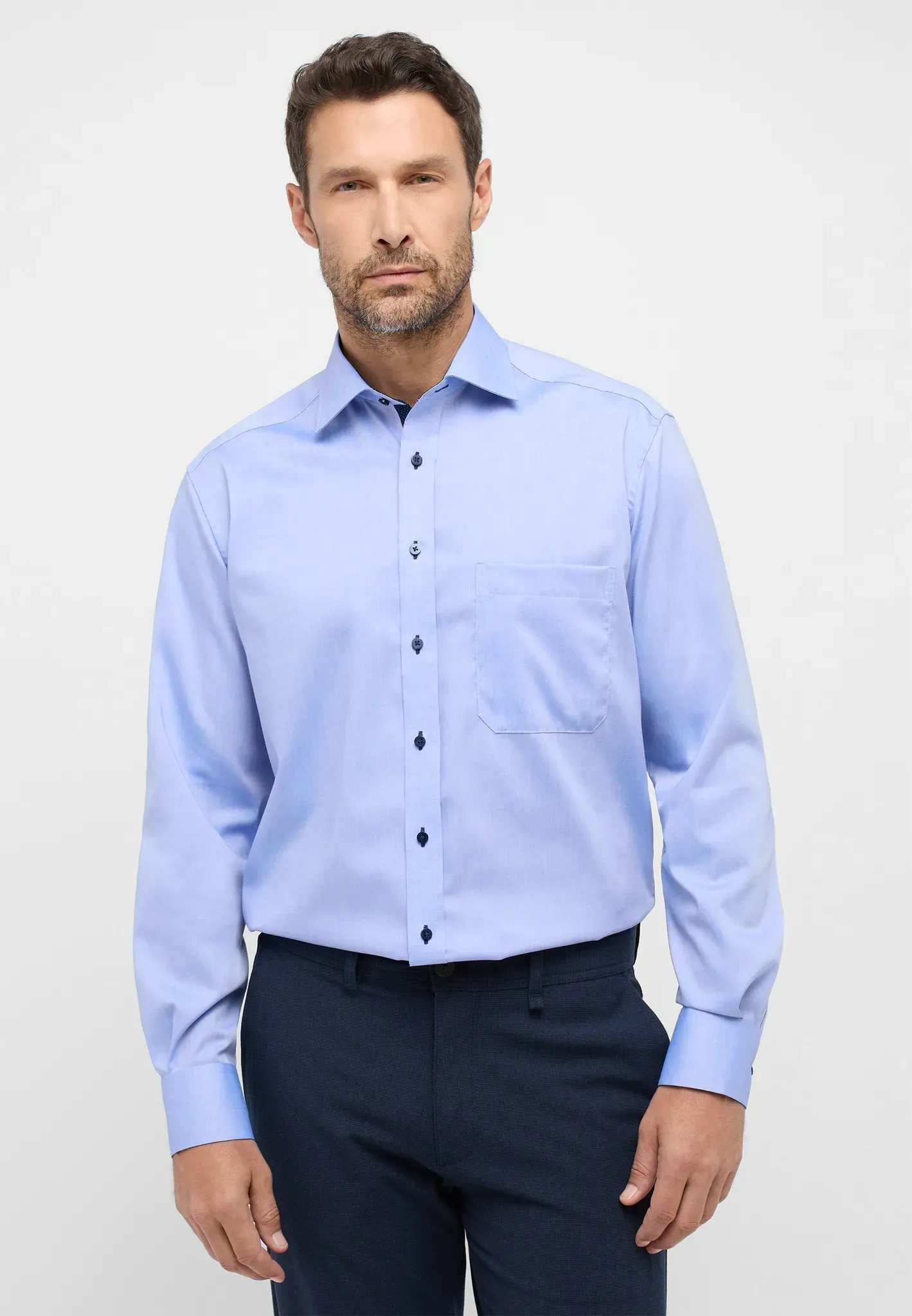 Langarmhemd ETERNA "COMFORT FIT", Herren, Gr. 44, verlängerte Ärmellängen, blau, 100% cotton, normal, Langarm Manschette, Hemden