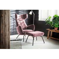KAWOLA Relaxsessel LOTTE, Sessel velvet mit Hocker versch. Farben rosa