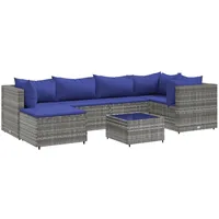 vidaXL 7-tlg Garten-Lounge-Set mit Kissen Grau Poly Rattan Modell 91