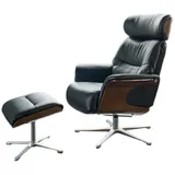 KAWOLA Sessel TOSAR Relaxsessel drehbar Leder schwarz mit Hocker