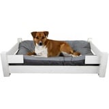 Kistenkolli Altes Land Hundekorb Winston XL aus Holz mit Kissen 100x60x25cm Hundekorb Hundekissen Schlafplatz Vintage Hundesofa (Weiss)