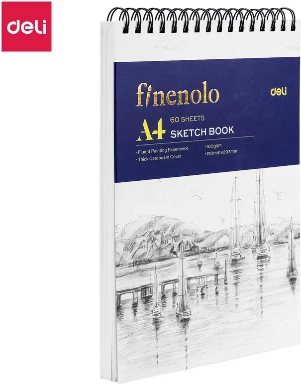 Deli Finenolo Skizzenbuch, A4 oben gebunden, weiß, 60 Blatt, 1-Pack