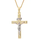 HOPLO Kreuzanhänger Anhänger Kreuz Korpus 333 Gold mit vergoldeter Silberkette 55 cm, Made in Germany 55 cm Unisex
