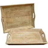 Casa Moro 2 handbemalte Serviertabletts Parvin im 2er Set aus Mangoholz | orientalische Tabletts Servierplatten Betttisch Betttablett Küchen-Tablet Gastro-Tablett Serviertabletts | RK18
