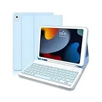 Lielax Tastatur Hülle für iPad 9.Generation 2021 10.2 Zoll, Hülle mit Tastatur ipad 10.2“,Kabellose Abnehmbare QWERTZ-Tastatur für ipad 9./8./7. Gen, iPad Air 3. Gen, iPad Pro 10,5 – Himmelblau