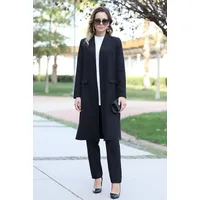 Modavitrini Hosenanzug Zweiteiler Damen Anzug Langarm Longblazer mit Hose Modest Fashion (Anzug Set) Offene Front ohne Verschluss schwarz 40(EU 38)