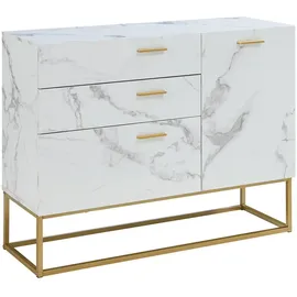 [en.casa] Sideboard Lavangen 75 x 100 x 35 cm Marmoroptik / Weiß