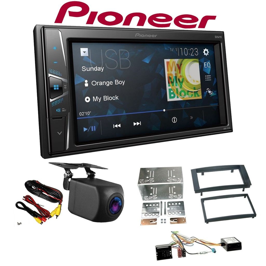 Pioneer DMH-G120 2 DIN Autoradio Touchscreen USB und Rückfahrkamera mit Einbauset für Volkswagen VW T5 Transporter 2003-2015 inkl. Canbus
