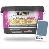 SEEBAUER diy Silikonharz-Fassadenfarbe Blau 5L für Außen (No. 802 Baltic Sea) Selbstreinigende Fassadenfarbe mit Lotuseffekt - Geeignet für Putz, Mauerwerk und Beton