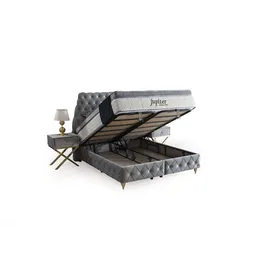 Villa Möbel JUPITER Polsterbett 100x200 - Farbe: Hellgrau - Set: Bettkasten-Kopfteil - Hellgrau