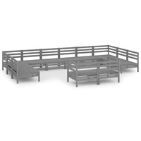 vidaXL 12-tlg Garten-Lounge-Set Grau Massivholz Kiefer