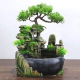 Zimmerbrunnen Steingarten Aquarium, Grüne Pflanze Brunnen aus Polyresin, Innenwasserbrunnen Wohnzimmer Desktop Bonsai Ornamente, Dekorativer Tischbrunnen für das Büro zu Hause