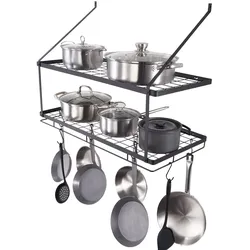 VEVOR Hängend Topf-Rack 76,2 cm Topf- und Pfannen-Hängeregal, Topf- und Pfannenaufhänger mit 12 S-Haken, 24,94 kg Ladegewicht, Topfhalter Wand ideal für Pfannen, Utensilien, Kochgeschirr in der Küche
