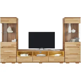 Home Affaire Wohnwand HOME AFFAIRE "Vetro,Fronten Massivholz,Korpus Holzwekstoff,Griffmulden", beige (kernbuche teilmassiv), Holzwerkstoff Kernbuchefarben (Korpus)/ Massivholz Kernbuche (Front), Holz teilmassiv, Kastenmöbel-Sets, Wohnwand, Böden teilweise versetzbar,