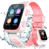 Fitonme 4G Smartwatch Kinder,GPS Tracker Uhr Telefon WLAN, Echtzeit-Position,Videoanrufnachricht, Wasserdichter,SOS, Schrittzähler,Geofence,Anti-Lost GPS Kinder Smart Watch Rosa