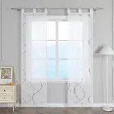 ESLIR Schiebegardinen Voile Flächenvorhänge Set 2er Schiebevorhang Wohnzimmer Gardinen mit Schlaufen Schlaufenschals Transparent Vorhang Ausbrenner Weiß BxH 57x225cm 2 Stück