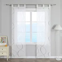 ESLIR Schiebegardinen Voile Flächenvorhänge Set 2er Schiebevorhang Wohnzimmer Gardinen mit Schlaufen Schlaufenschals Transparent Vorhang Ausbrenner Weiß BxH 57x225cm 2 Stück