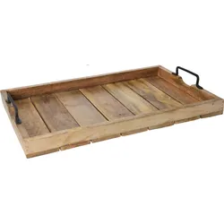 Tablett Holz Frühstück Tablett Serviertablett Vintage Metallgriff 56,5x39x5cm A510