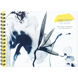 Clairefontaine 4x Inkebana, Zeichen- und Skizzenbuch A5 im Querformat mit Doppelspirale, 30 Blatt, Weißes Zeichenpapier 180g - Mehrfarbig 115945C