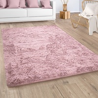 Paco Home Hochflor Teppich Wohnzimmer Shaggy Moderner Fellteppich Imitat Kunstfell Flauschig rutschfest Einfarbig Rosa Altrosa, Grösse:80 cm Rund