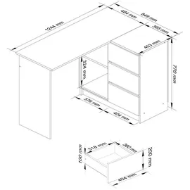 Akord Eckschreibtisch, B16 Rechts In Der Farbe Eiche Artisan, Holzwerkstoff, Nachbildung, Holz Optik, 2 Fächer, 3 Schubladen L-Form,Formgebogen,Formgebogen, 124x77x85 cm, Arbeitszimmer, Schreibtische, Eckschreibtische