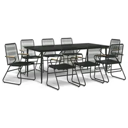 vidaXL 9-tlg. Garten-Essgruppe Schwarz PVC Rattan