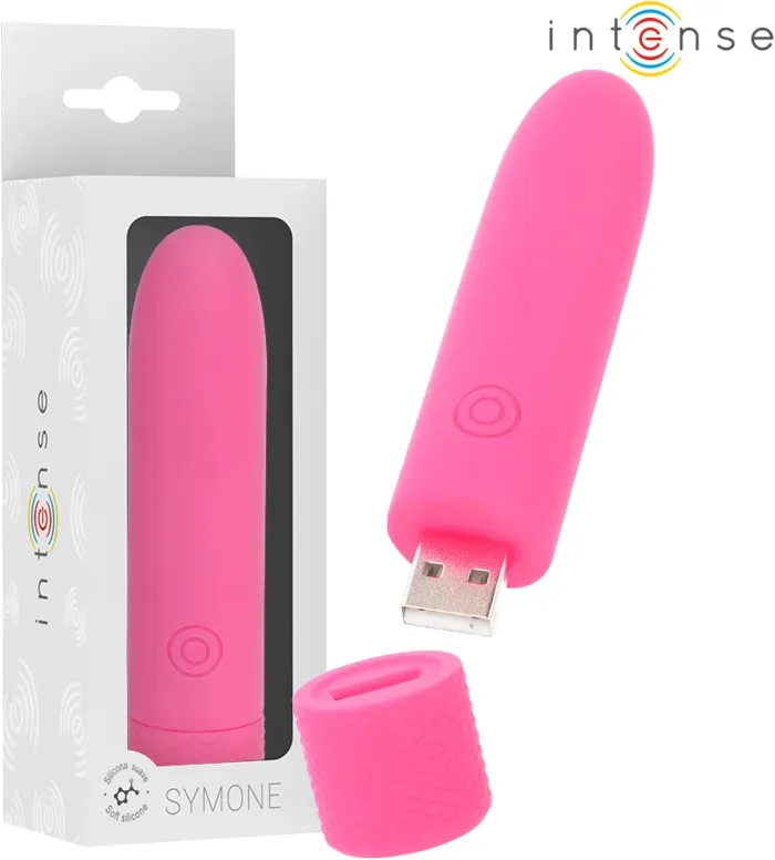 INTENSE - SYMONE USB WIEDERAUFLADBARER VIBRIERENDER BULLET 8 VIBRATIONEN ROSA 10 X 2,2 CM