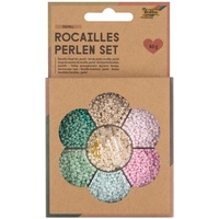 folia Rocailles-Perlen-Set PASTELL, ~90g Perlen, 3x1m Nylonfaden, 3 Verschlüsse