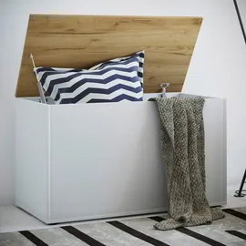 VCM Sitzbank Bendola Weiß, Honigeiche, Holzwerkstoff, 82x49x44 cm Ordnen | Aufbewahren, Truhen