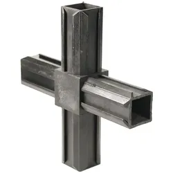 Alberts XD-Rohrverbinder, Kreuzstück, Schwarzer Kunststoff, Maße 20 x 20 x 1,5 mm