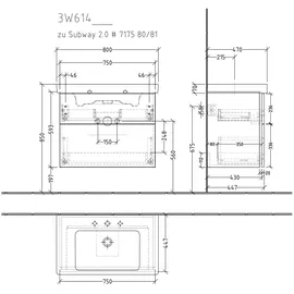 Sanipa Waschtischunterschrank 2 Auszüge 75 x 59,3 x 44,7 cm Eiche