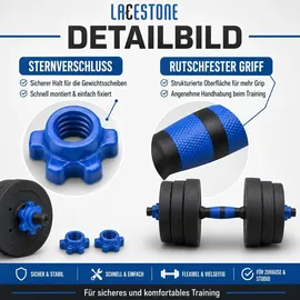 LACESTONE 2in1 Hantelset Kurzhantel Langhantel Set 40 kg schwarz / blau