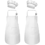 4-teiliges Set Aus Weißer Kinderschürze Und Kochmütze, Kinderschürzen Mit Taschen Für Küche Und Garten – Das Perfekte Geschenk