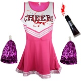 Zombie-Cheerleader-Kostüm mit Kunstblutröhrchen, „totes Cheerleader“-Outfit für Damen, Mädchen oder Kinder zu Halloween, Rose, Größe M