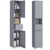 VASAGLE Badezimmerschrank, 30 x 30 x 170 cm, mystisches Grau