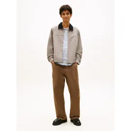 Tommy Hilfiger Blouson TOMMY JEANS "TJM REGULAR COTTON RANCH", Herren, Gr. S, grau (limestone dust), Web, Obermaterial: 100% Baumwolle, unifarben, regular fit normal, Rundhals, eingesetzt abgesteppte Kante, Jacken Blouson, Regular fit mit Umlegekragen