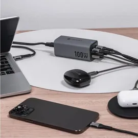 forcell GaN Tischladegerät 2 x Typ C + 2 x USB A PD QC4.0 SFC2.0 5A 100W Grau | Gr.: onesize